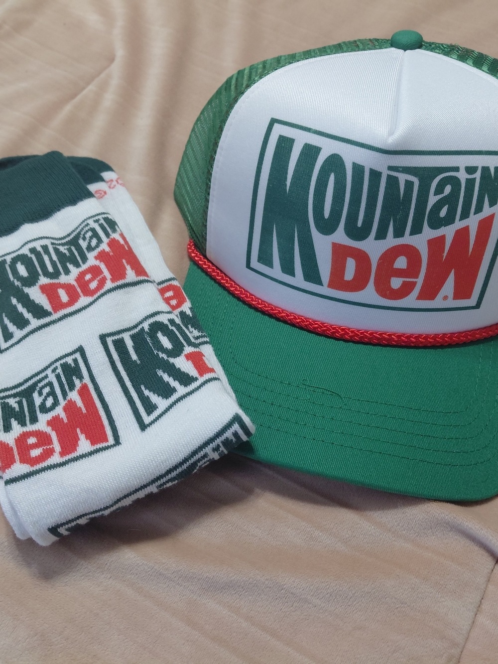 Green, Red and White Mountain Dew Trucker Hat & Socks Set